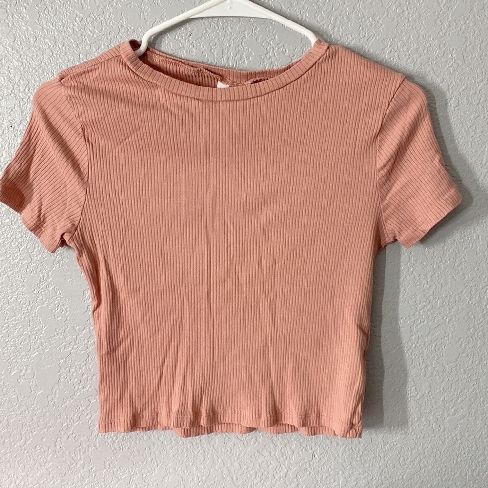 Divided Ribbed Short Sleeve Crop Top
